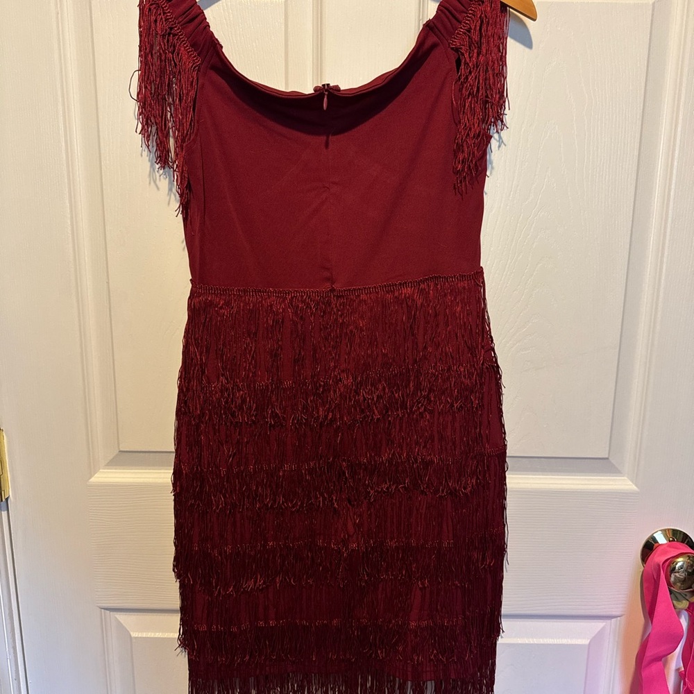 Elegant Burgundy Fringe Dress